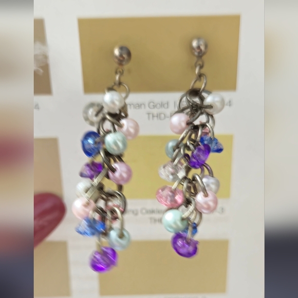 Vintage Multicolor Beaded Rhinestones Dangle Earrings Set Of 2 - Picture 9 of 13
